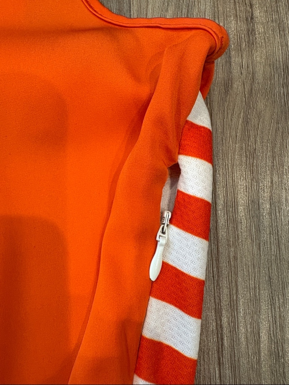 Striped Short-Sleeve Dress in Beige, Cream & Orange Trim - Picture 11 of 13